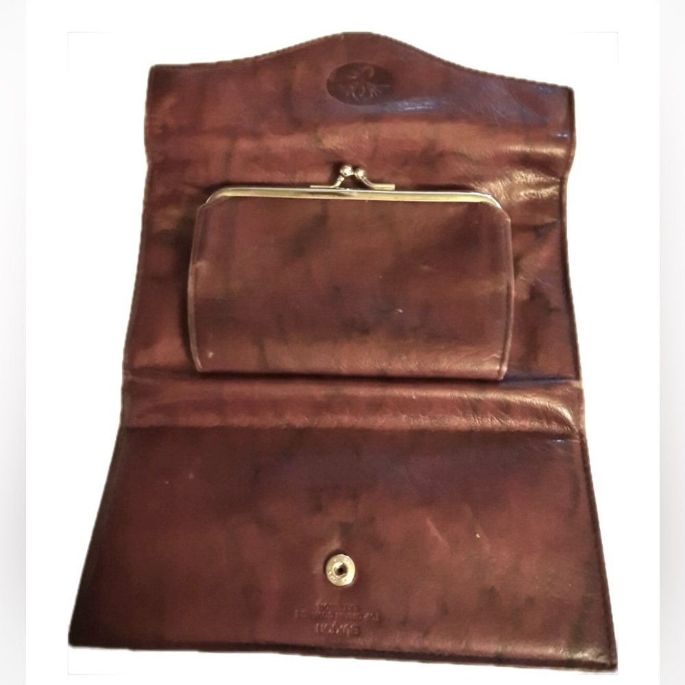 BUXTON Genuine High Grade Leather 8” Wallet w Checkbook Cover Marbled Brown EEUC - Picture 3 of 13